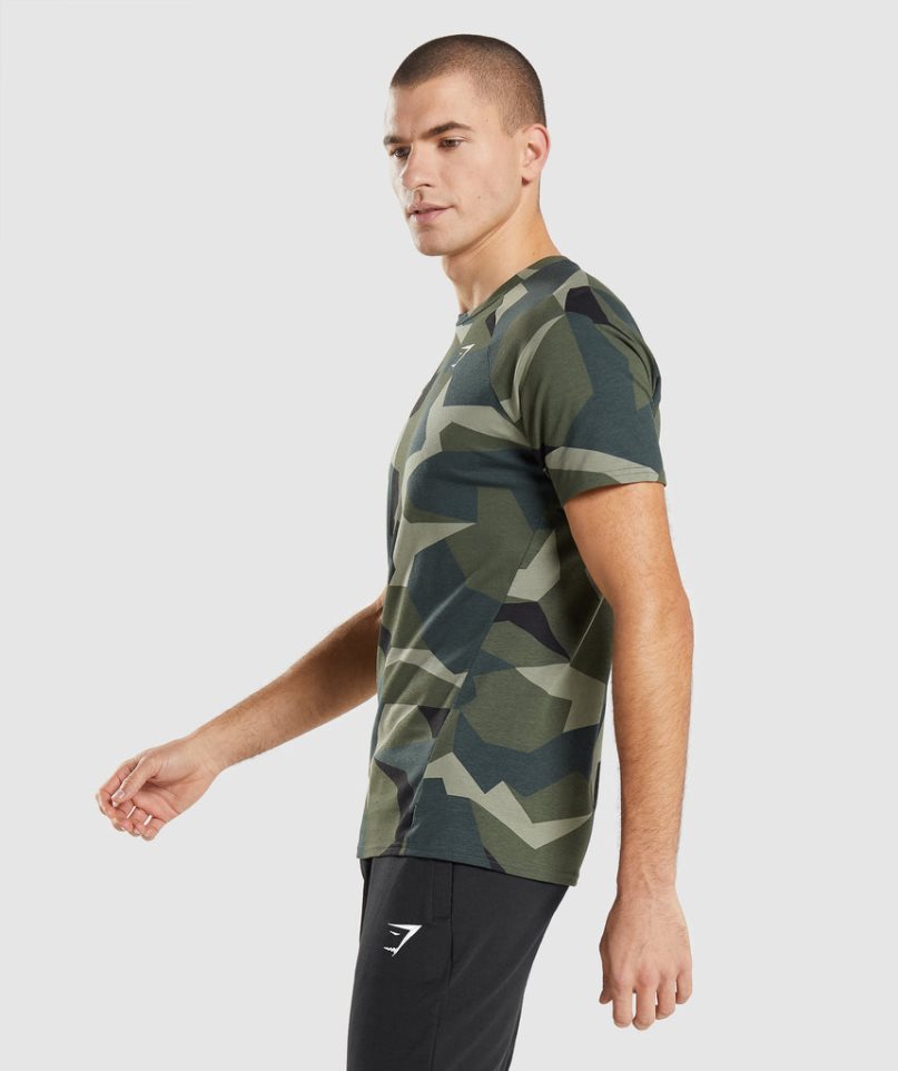 Men's Gymshark Critical T-Shirts Camo | NZ 8NOHDW